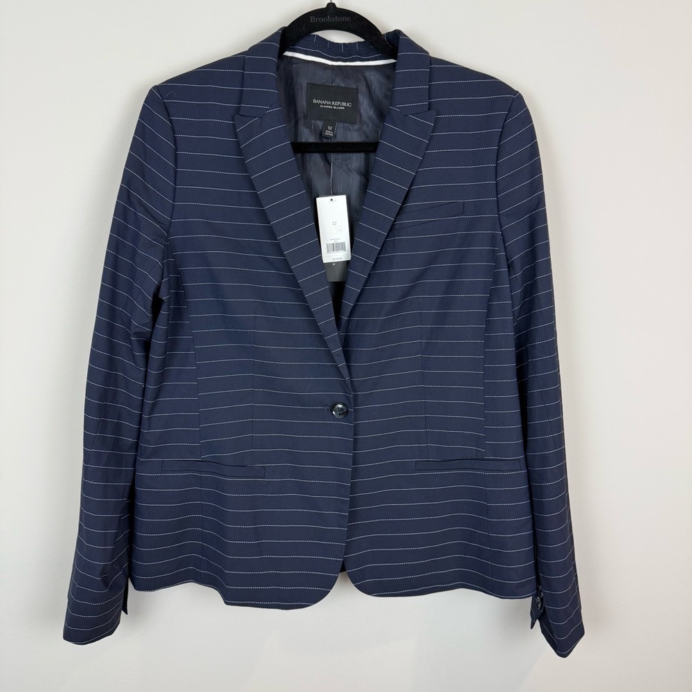 NWT Banana Republic Navy Pinstripe Classic One Button Blazer Sz 12
